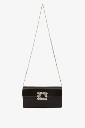 Flower black satin clutch