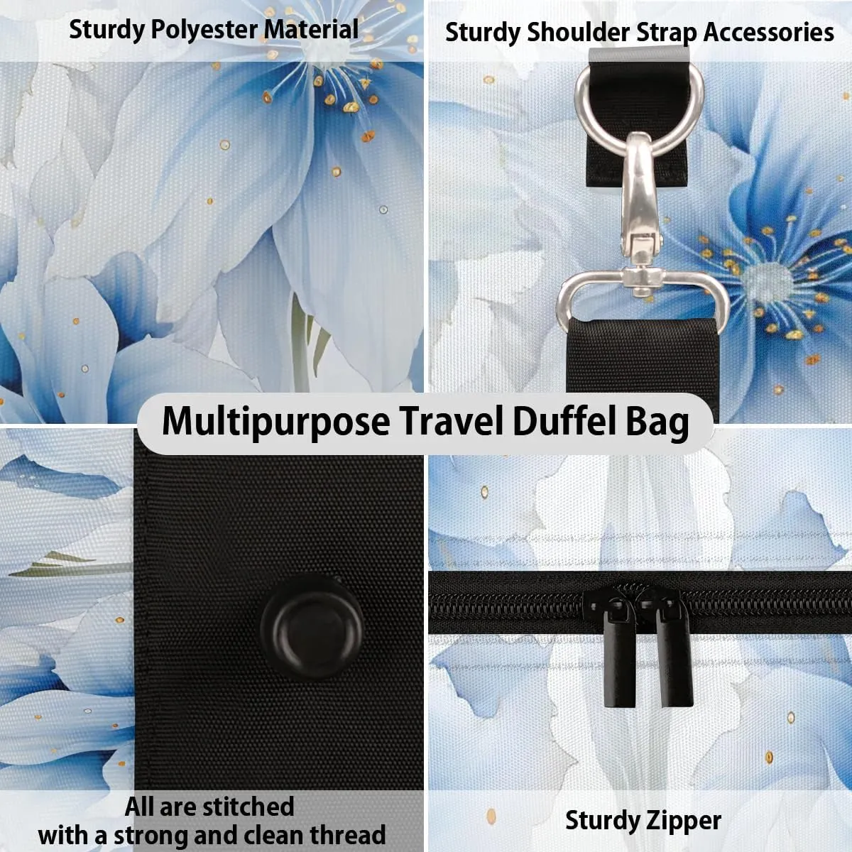 Flower Fantasy Travel Duffel Bag for Women Men Waterproof Foldable Overnight Weekender Bag Large Capacity Sports Gym Bag