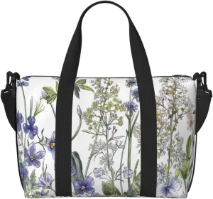 Flowering Herbs and Herbaceous Plants Printed Travel Duffel Bag for Men Women Shoulder Weekender Overnight Bags for for Beach Swim Sports Gym
