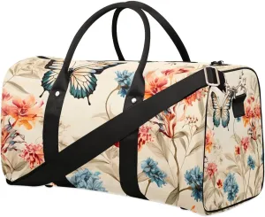 Flowers Butterflies Travel Duffel Bag for Women Men Waterproof Foldable Overnight Weekender Bag Large Capacity Sports Gym Bag