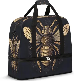 Flying Bumble Bees Print Foldable Duffle Bag with Shoes Compartment Large Capacity Waterproof Travel Weekender Bag Overnight Bag for Sports Gym