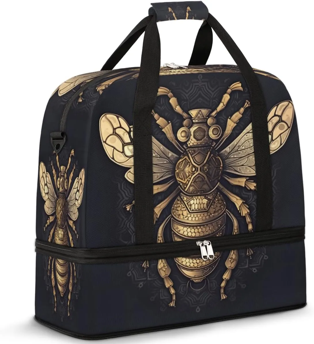 Flying Bumble Bees Print Foldable Duffle Bag with Shoes Compartment Large Capacity Waterproof Travel Weekender Bag Overnight Bag for Sports Gym