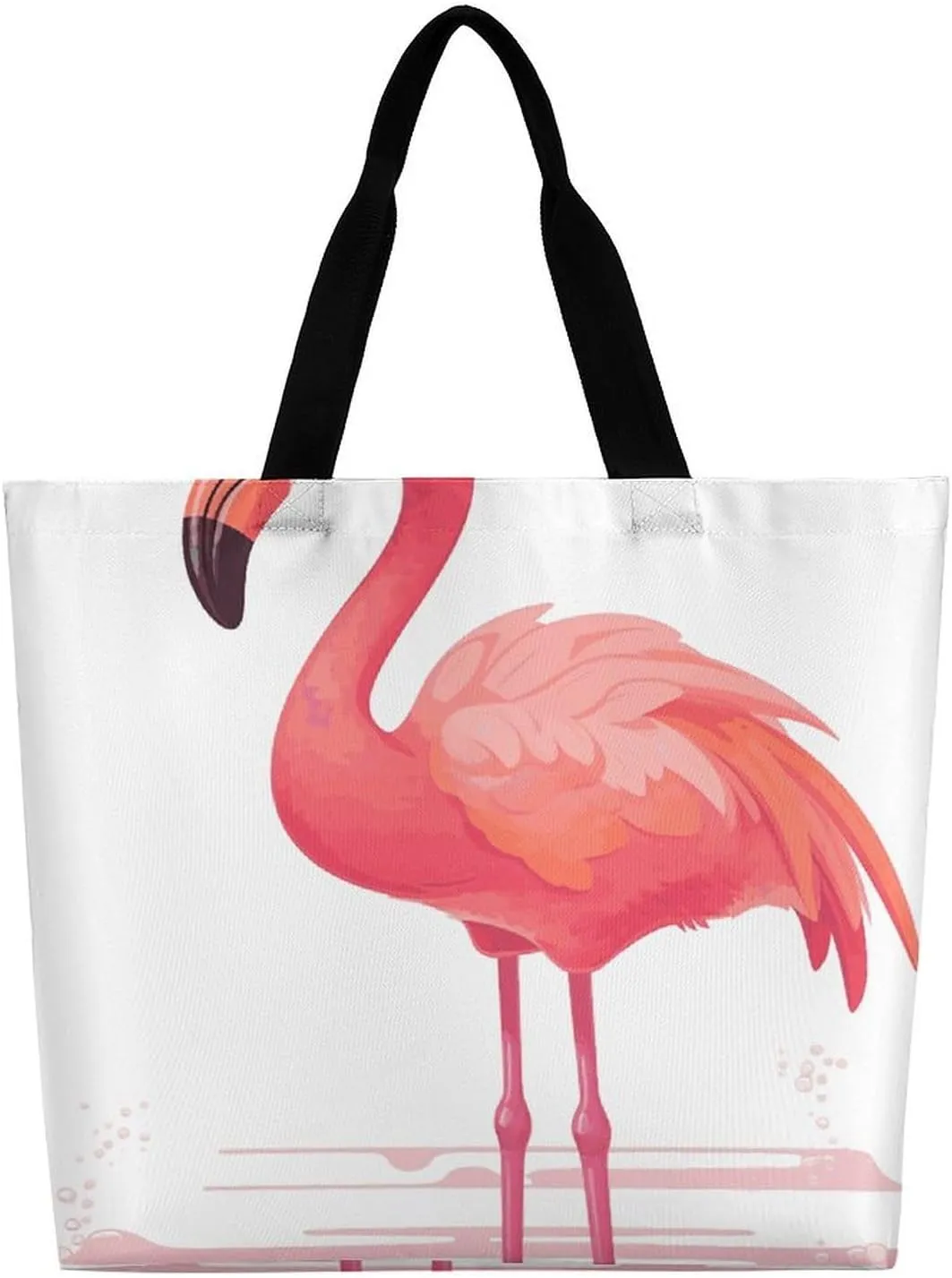 Foldable Grocery Bag Reusable Shopping Bag Cartoon Flamingo Tote Bag Casual Handbags for Work Shopping