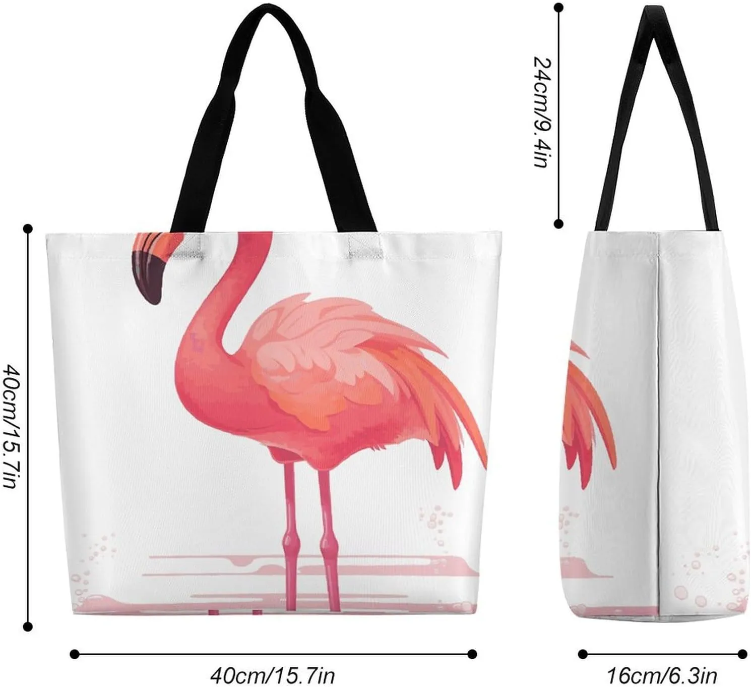 Foldable Grocery Bag Reusable Shopping Bag Cartoon Flamingo Tote Bag Casual Handbags for Work Shopping