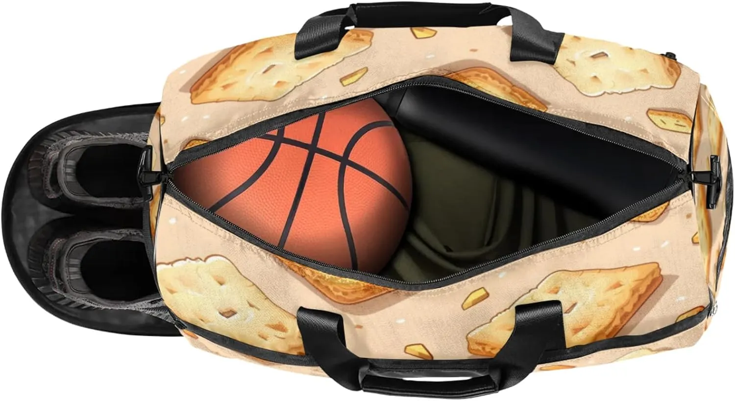 Food Gym Duffle Bag for Men, Cartoon Biscuit Pattern Waterproof Sports duffle bag for travel Weekender Bags for Women Overnight Bag with Shoes Compartment