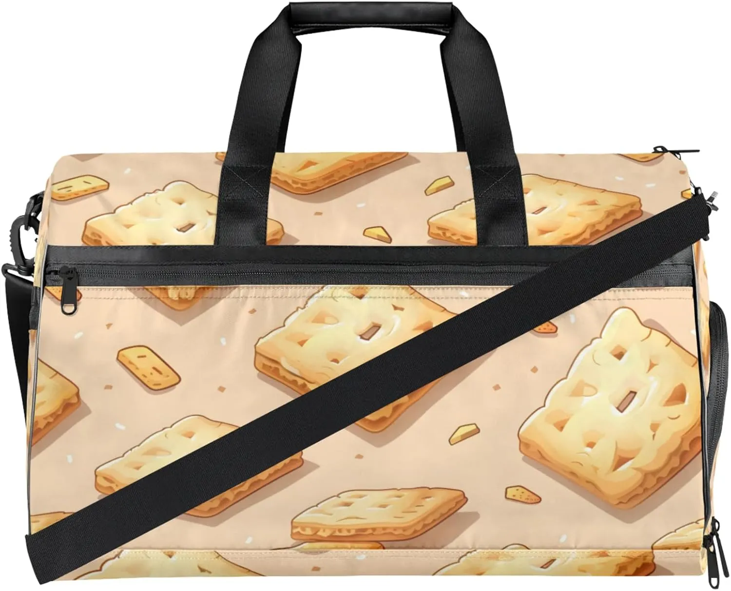 Food Gym Duffle Bag for Men, Cartoon Biscuit Pattern Waterproof Sports duffle bag for travel Weekender Bags for Women Overnight Bag with Shoes Compartment