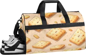 Food Gym Duffle Bag for Men, Cartoon Biscuit Pattern Waterproof Sports duffle bag for travel Weekender Bags for Women Overnight Bag with Shoes Compartment