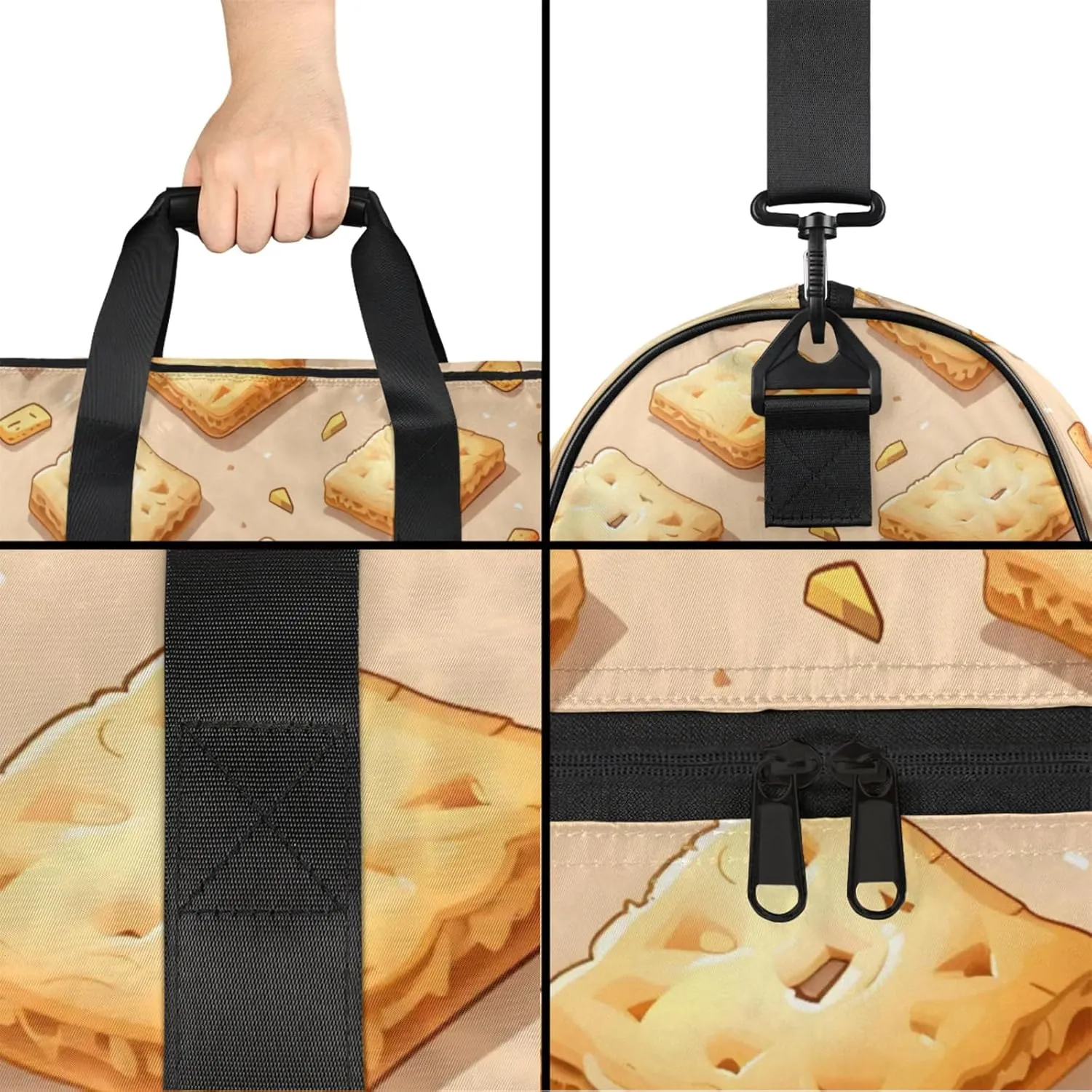 Food Gym Duffle Bag for Men, Cartoon Biscuit Pattern Waterproof Sports duffle bag for travel Weekender Bags for Women Overnight Bag with Shoes Compartment