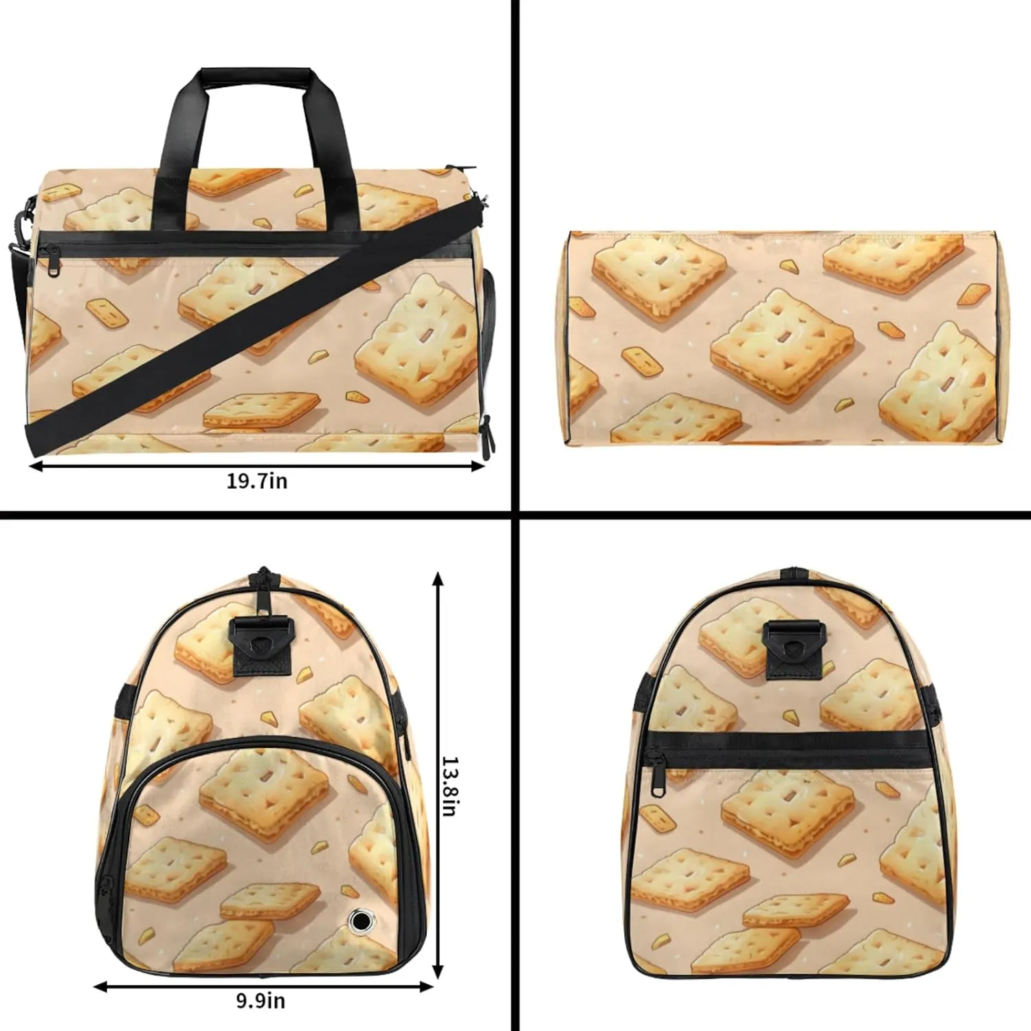 Food Gym Duffle Bag for Men, Cartoon Biscuit Pattern Waterproof Sports duffle bag for travel Weekender Bags for Women Overnight Bag with Shoes Compartment