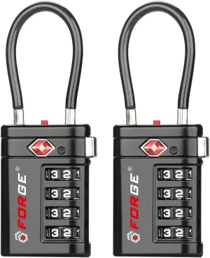 Forge TSA Approved Luggage Locks 4 Digit Combination TSA Travel Locks with TSA008, Open Alert Indicator, Zinc Alloy Body for Luggage, Suitcase, Backpack, and More. Black 2 Locks.