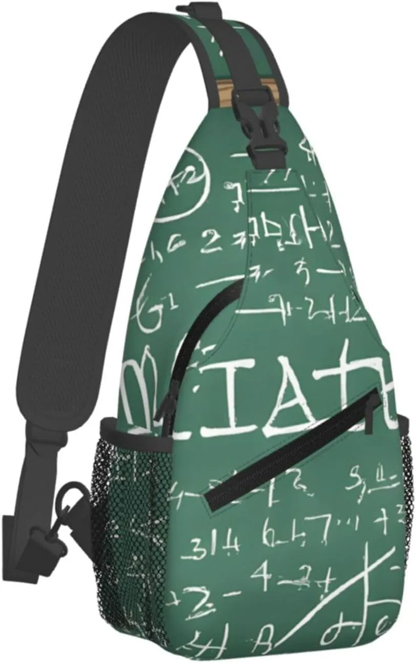 (Formulas Shapes Theory Math Lesson Word) Sling Bag Crossbody Backpack For Men Women Adjustable Chest Daypack For Travel Hiking Gym Casual Shoulder Bag