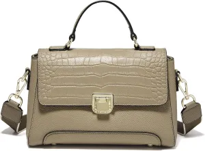 FOXLOVER Crocodile Grain Top-handle Handbag Genuine Leather Small Flap Crossbody Bags for Women Guitar Strap Purses