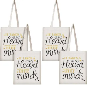 Frienda 4 Pieces Teacher Canvas Bags Teacher Tote Bag Teachers Appreciation Present for Travel Grocery Shopping