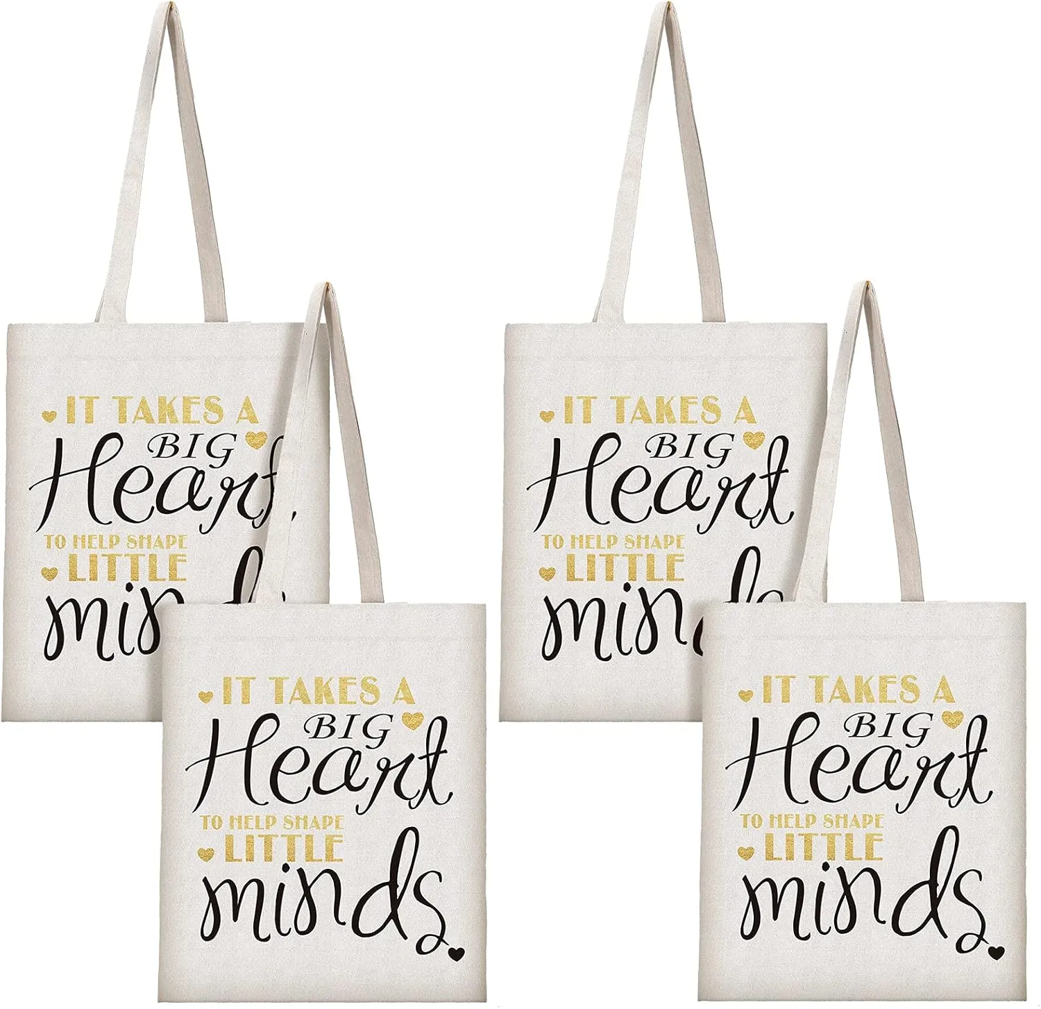 Frienda 4 Pieces Teacher Canvas Bags Teacher Tote Bag Teachers Appreciation Present for Travel Grocery Shopping