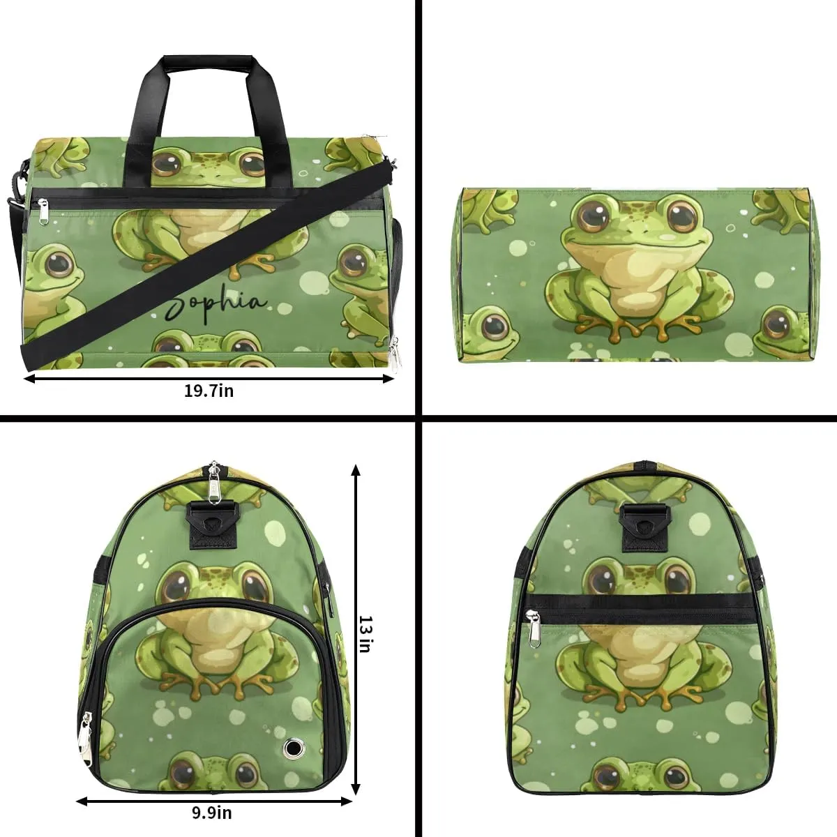 Frog Green Overnight Bag for Adults Custom Large Duffel Bags Travel Bag Men Women Gym Bag for Training Soccer Swim Yoga Travel