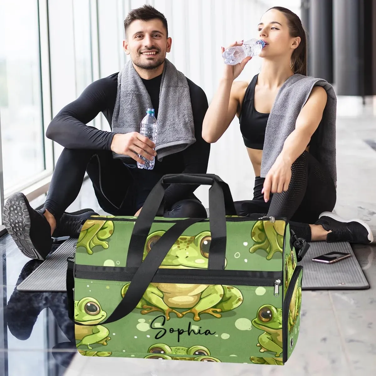 Frog Green Overnight Bag for Adults Custom Large Duffel Bags Travel Bag Men Women Gym Bag for Training Soccer Swim Yoga Travel