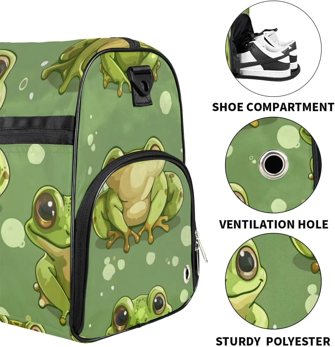 Frog Green Overnight Bag for Adults Custom Large Duffel Bags Travel Bag Men Women Gym Bag for Training Soccer Swim Yoga Travel
