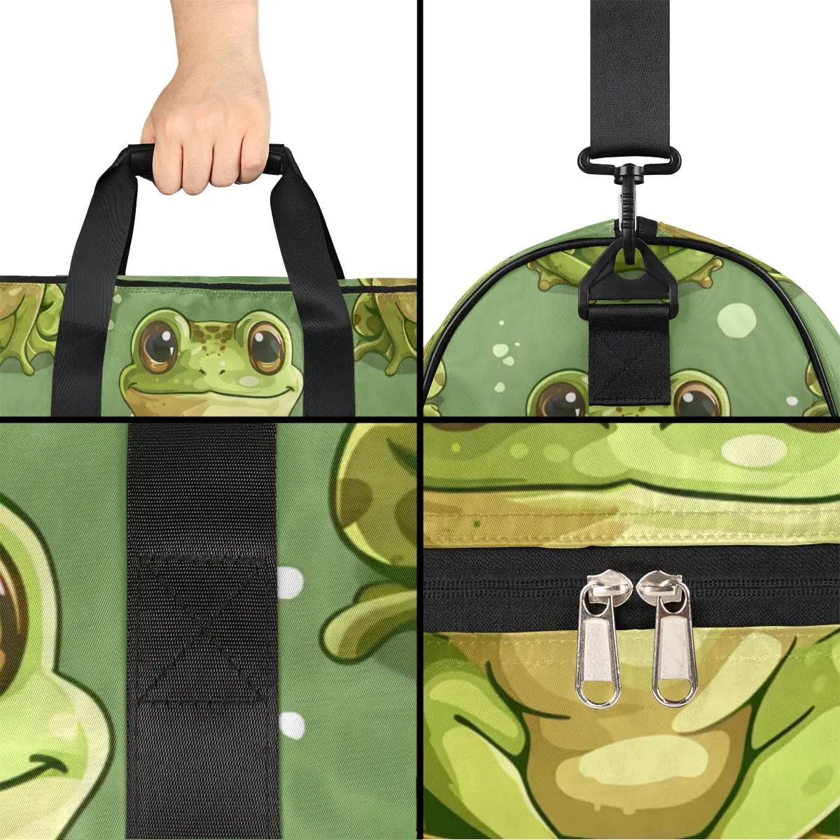 Frog Green Overnight Bag for Adults Custom Large Duffel Bags Travel Bag Men Women Gym Bag for Training Soccer Swim Yoga Travel