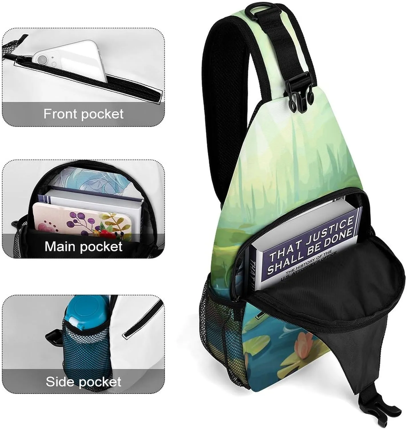 Frog in A Pond Crossbody Small Sling Backpack Sling Bag for Women Men Travel Hiking Chest Bag Daypack