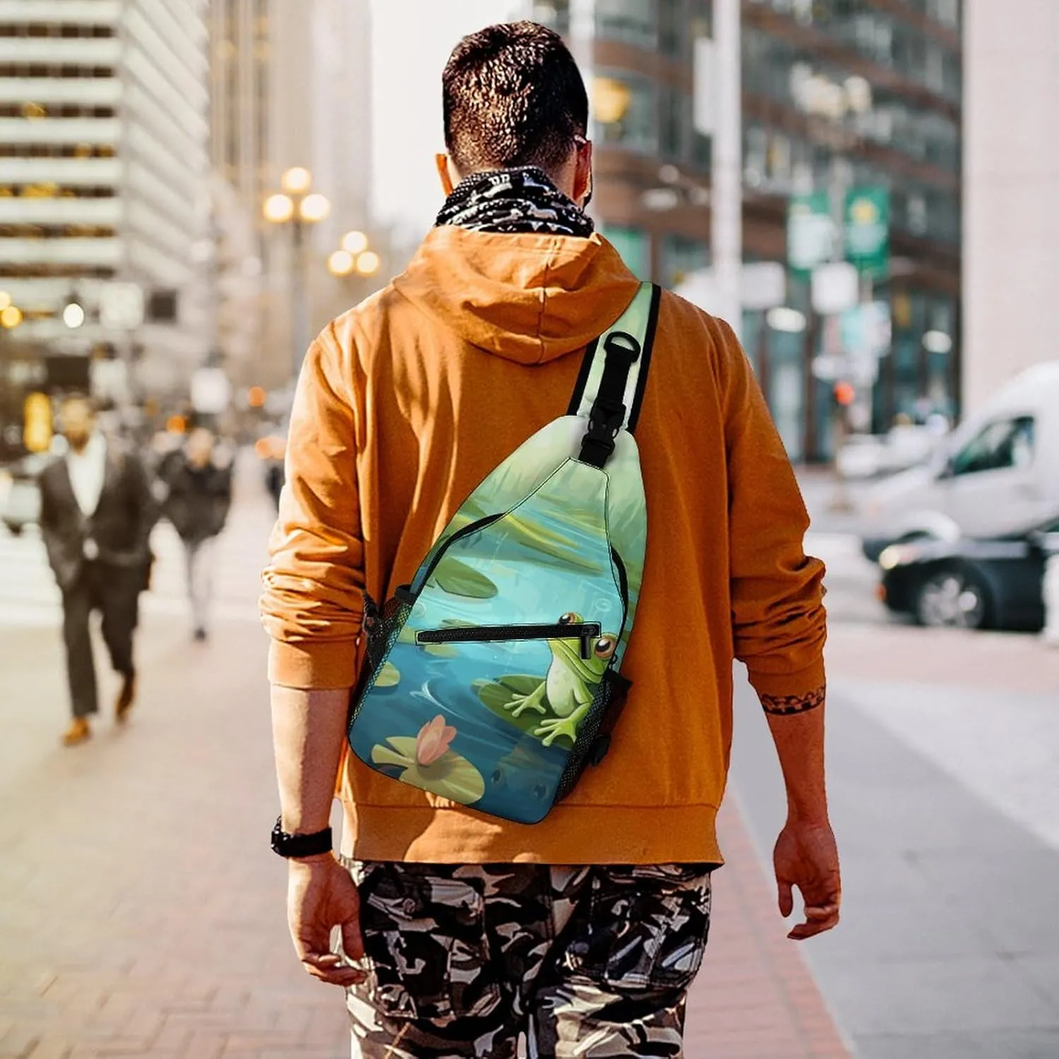 Frog in A Pond Crossbody Small Sling Backpack Sling Bag for Women Men Travel Hiking Chest Bag Daypack
