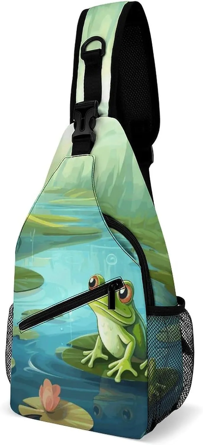 Frog in A Pond Crossbody Small Sling Backpack Sling Bag for Women Men Travel Hiking Chest Bag Daypack