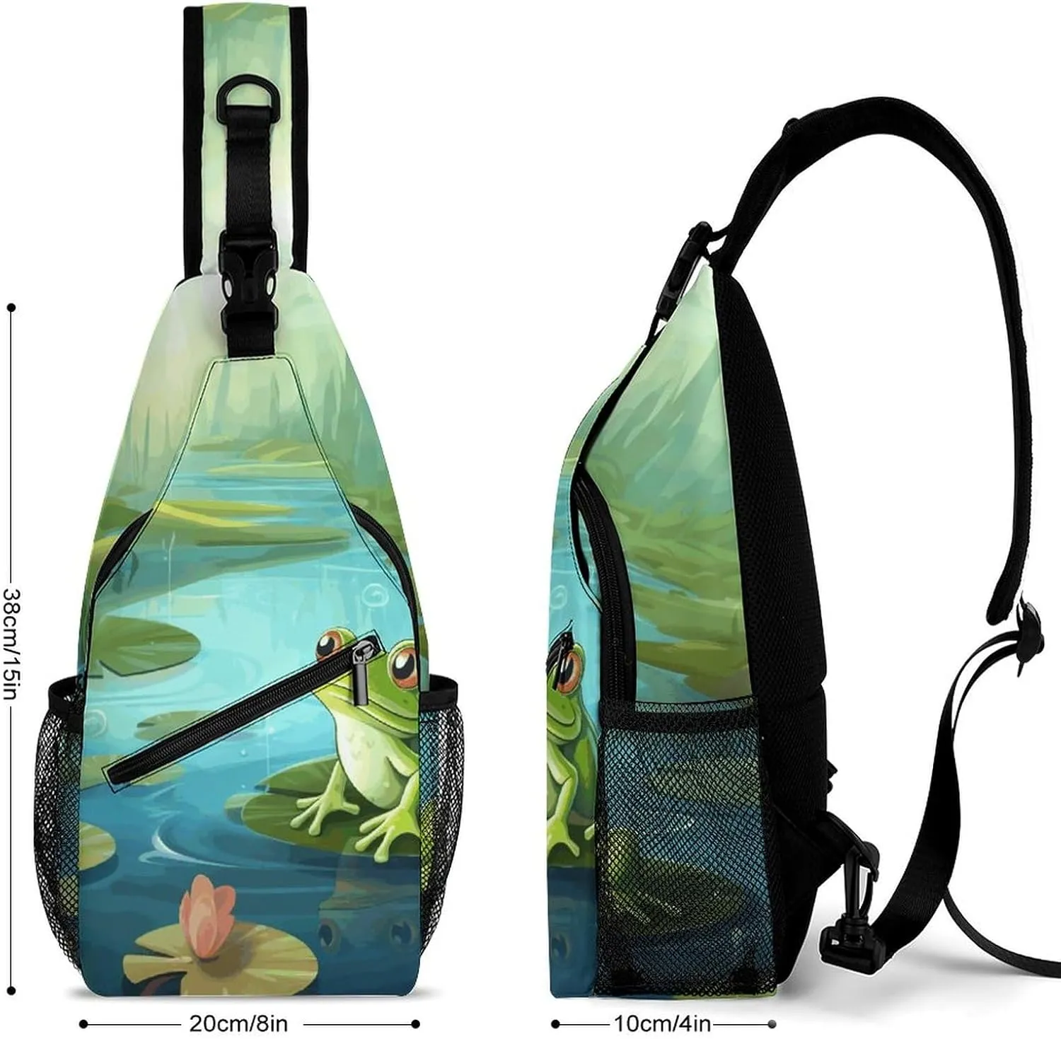 Frog in A Pond Crossbody Small Sling Backpack Sling Bag for Women Men Travel Hiking Chest Bag Daypack