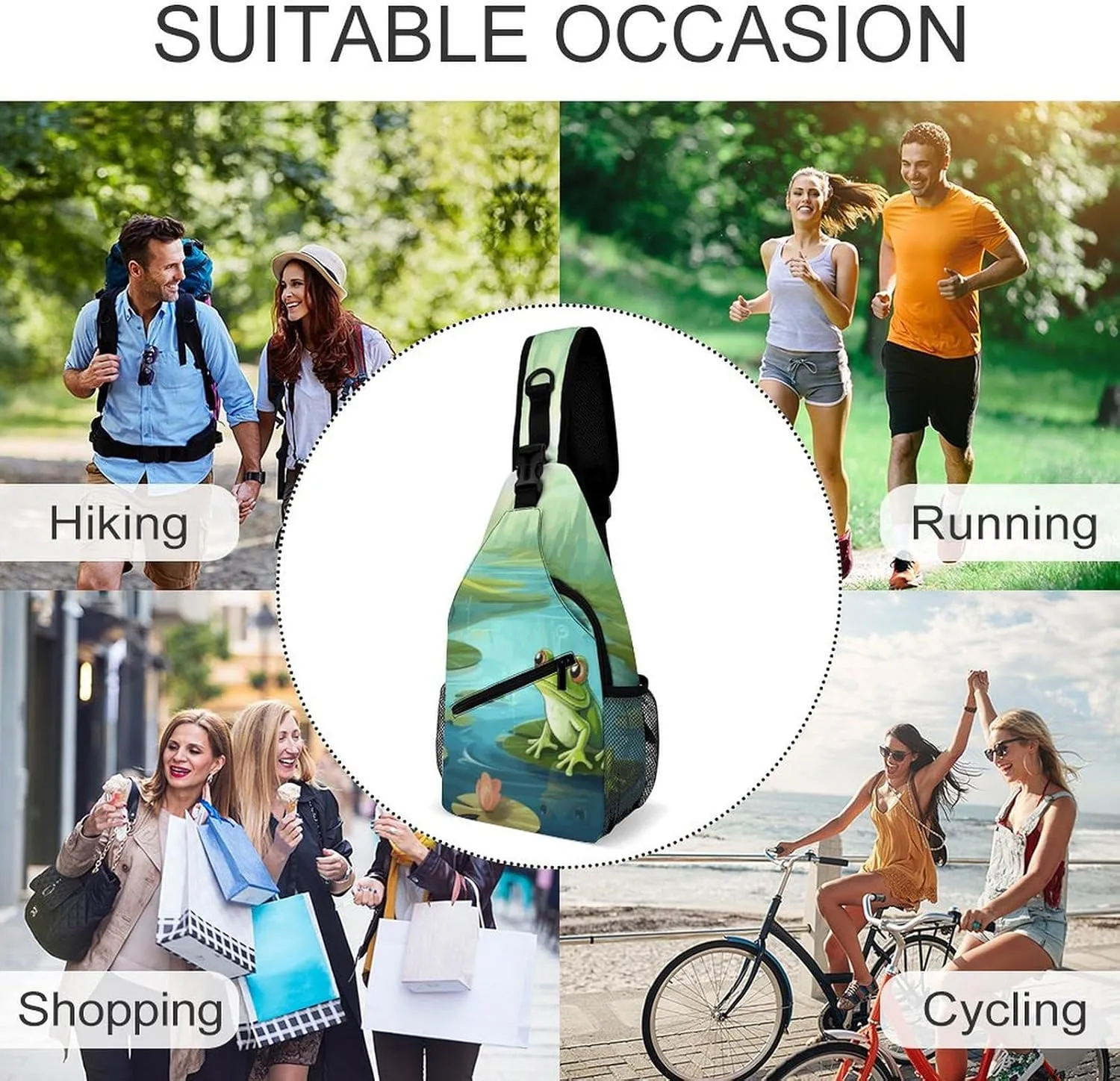 Frog in A Pond Crossbody Small Sling Backpack Sling Bag for Women Men Travel Hiking Chest Bag Daypack