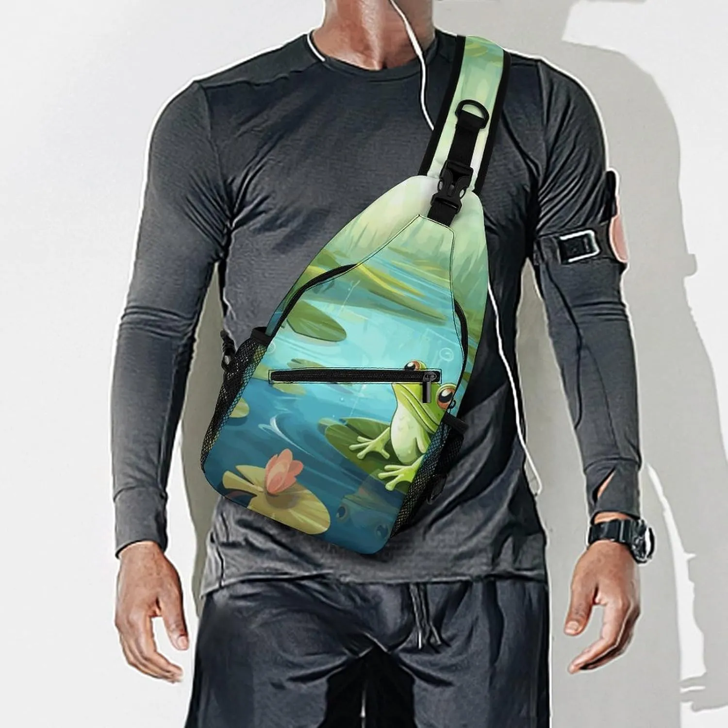 Frog in A Pond Crossbody Small Sling Backpack Sling Bag for Women Men Travel Hiking Chest Bag Daypack