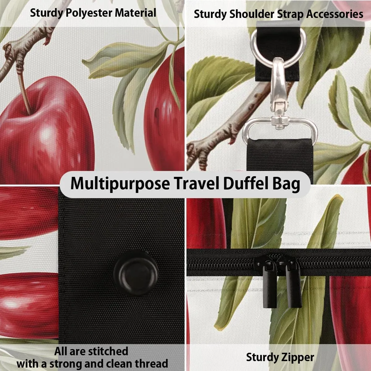 Fruit Apples Travel Duffel Bag for Women Men Waterproof Foldable Overnight Weekender Bag Large Capacity Sports Gym Bag