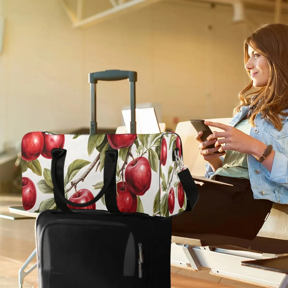 Fruit Apples Travel Duffel Bag for Women Men Waterproof Foldable Overnight Weekender Bag Large Capacity Sports Gym Bag