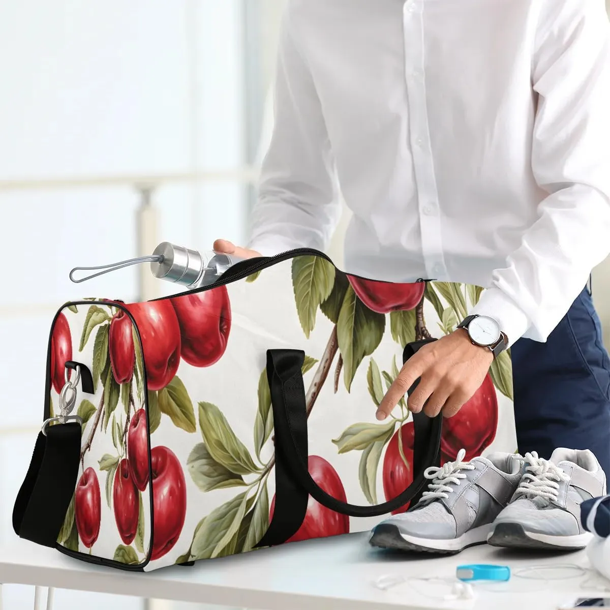 Fruit Apples Travel Duffel Bag for Women Men Waterproof Foldable Overnight Weekender Bag Large Capacity Sports Gym Bag