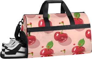 Fruit Gym Bags for Men Women, 43L Medium Sports Cherry Travel Duffel Bag for Men with Shoe Compartment,Carry on Bags for Airplanes Women