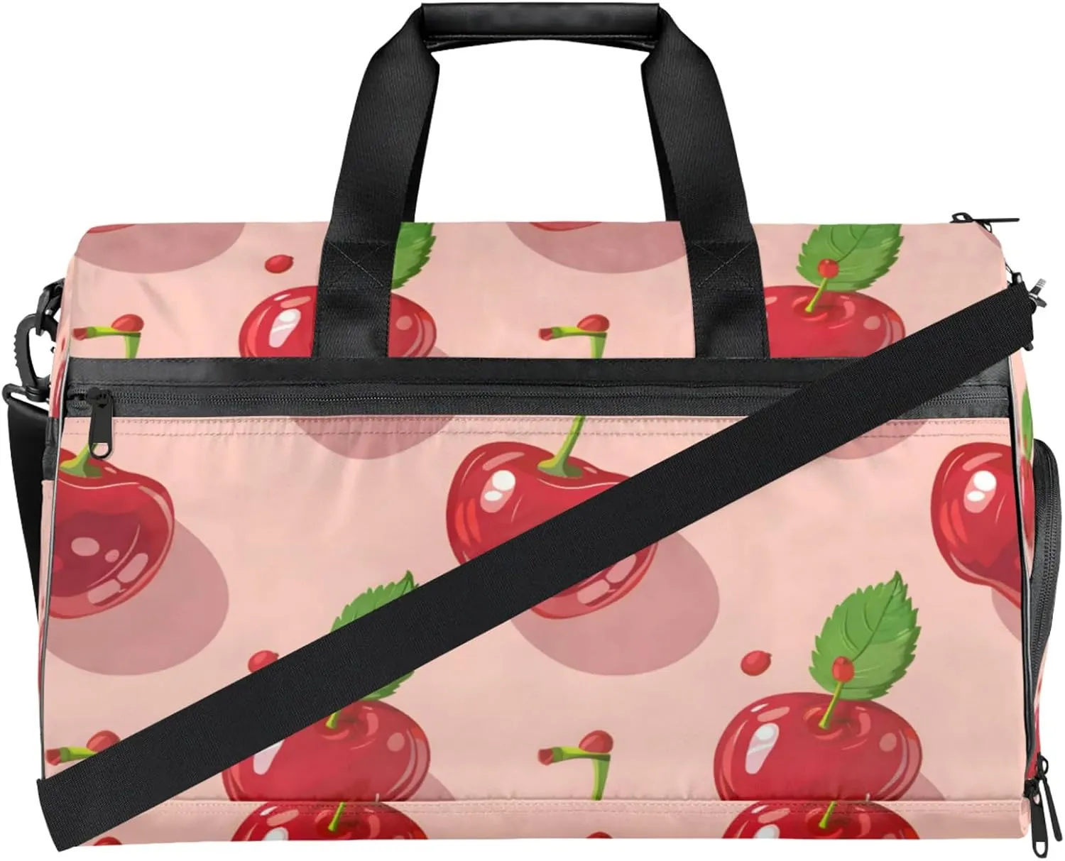 Fruit Gym Bags for Men Women, 43L Medium Sports Cherry Travel Duffel Bag for Men with Shoe Compartment,Carry on Bags for Airplanes Women