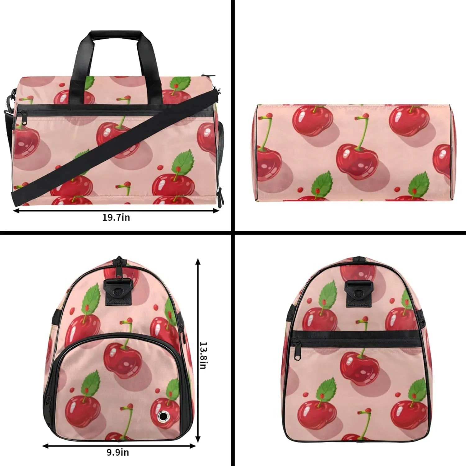 Fruit Gym Bags for Men Women, 43L Medium Sports Cherry Travel Duffel Bag for Men with Shoe Compartment,Carry on Bags for Airplanes Women