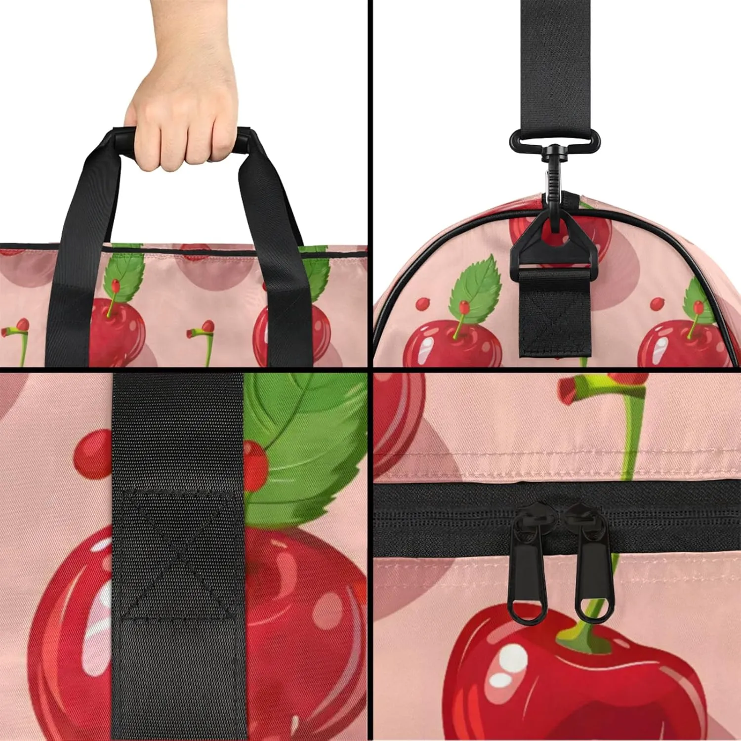 Fruit Gym Bags for Men Women, 43L Medium Sports Cherry Travel Duffel Bag for Men with Shoe Compartment,Carry on Bags for Airplanes Women
