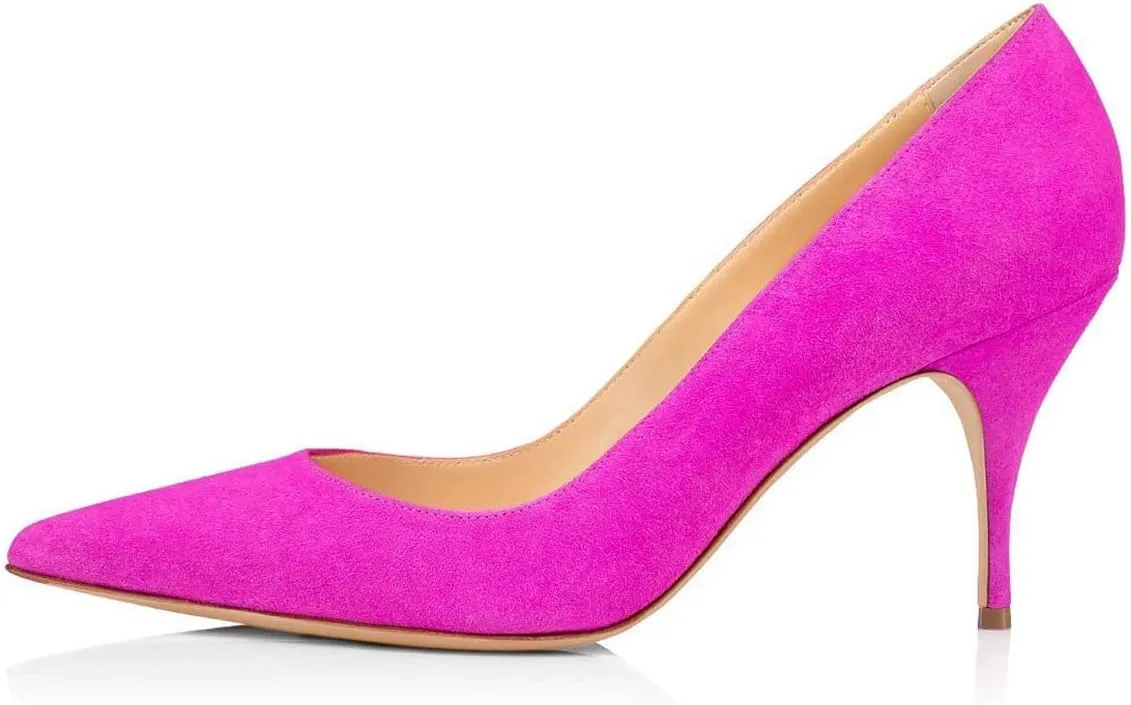 FSJ Women Classic Kitten Heels Pointy Closed Toe Pumps Slip On Office Ladies Party Date Business Dress Shoe Size 4-15 US