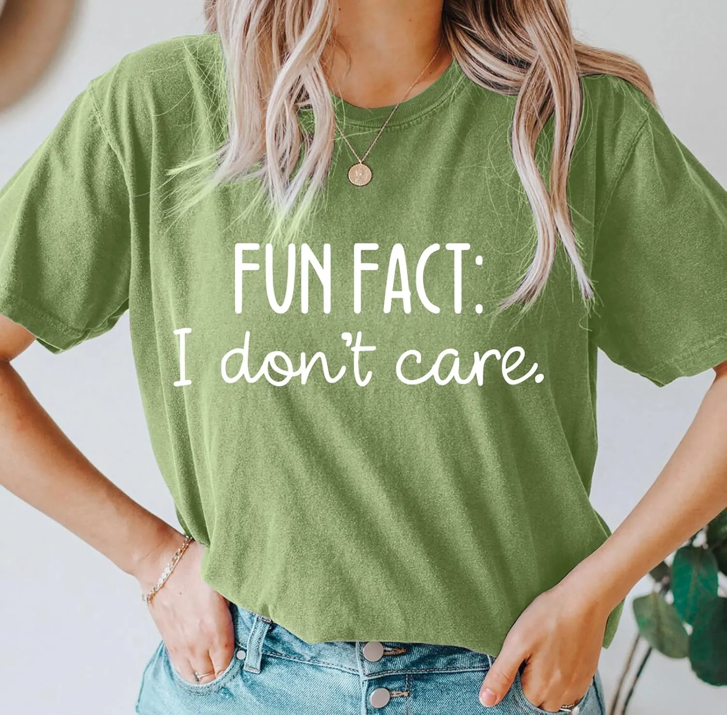 Fun Fact I Don't Care Shirts for Women Funny Letter Printed Casual Short Sleeve Tee Top