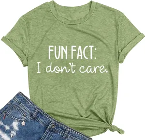 Fun Fact I Don't Care Shirts for Women Funny Letter Printed Casual Short Sleeve Tee Top
