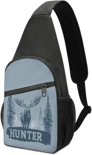 Funny Moose Hunter Crossbody Bags for Women Men Sling Bag Casual Chest Bag Daypack for Travel Sport Hiking