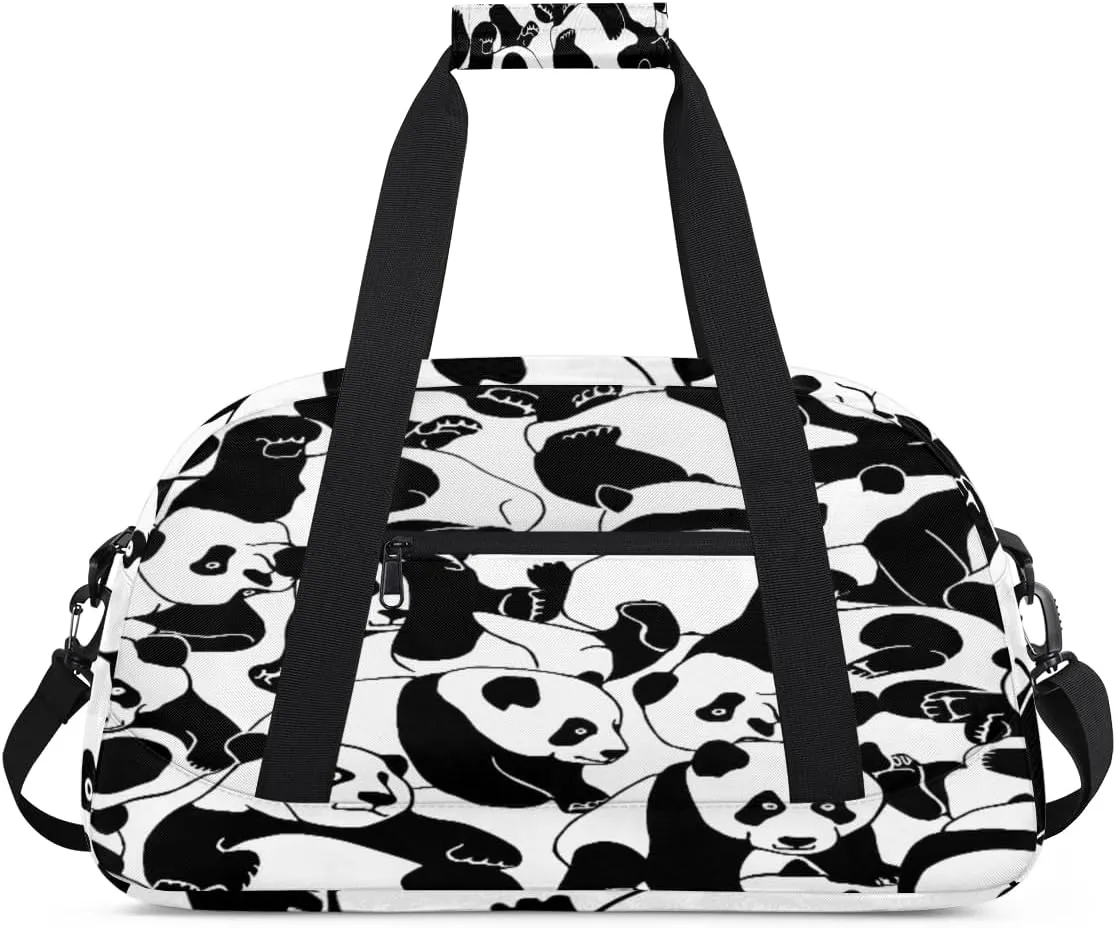 Funny Panda Gym Duffel Bag for Men Women Animal Panda Sports Tote Bag with Adjustable Shoulder Strap for Dance Gymnastics Traveling Outdoor Camping Overnight Stay