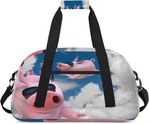 Funny Pig Gym Duffel Bag for Men Women Fashionable Flying Pig Sports Tote Bag with Adjustable Shoulder Strap for Dance Gymnastics Traveling Outdoor Camping Overnight Stay