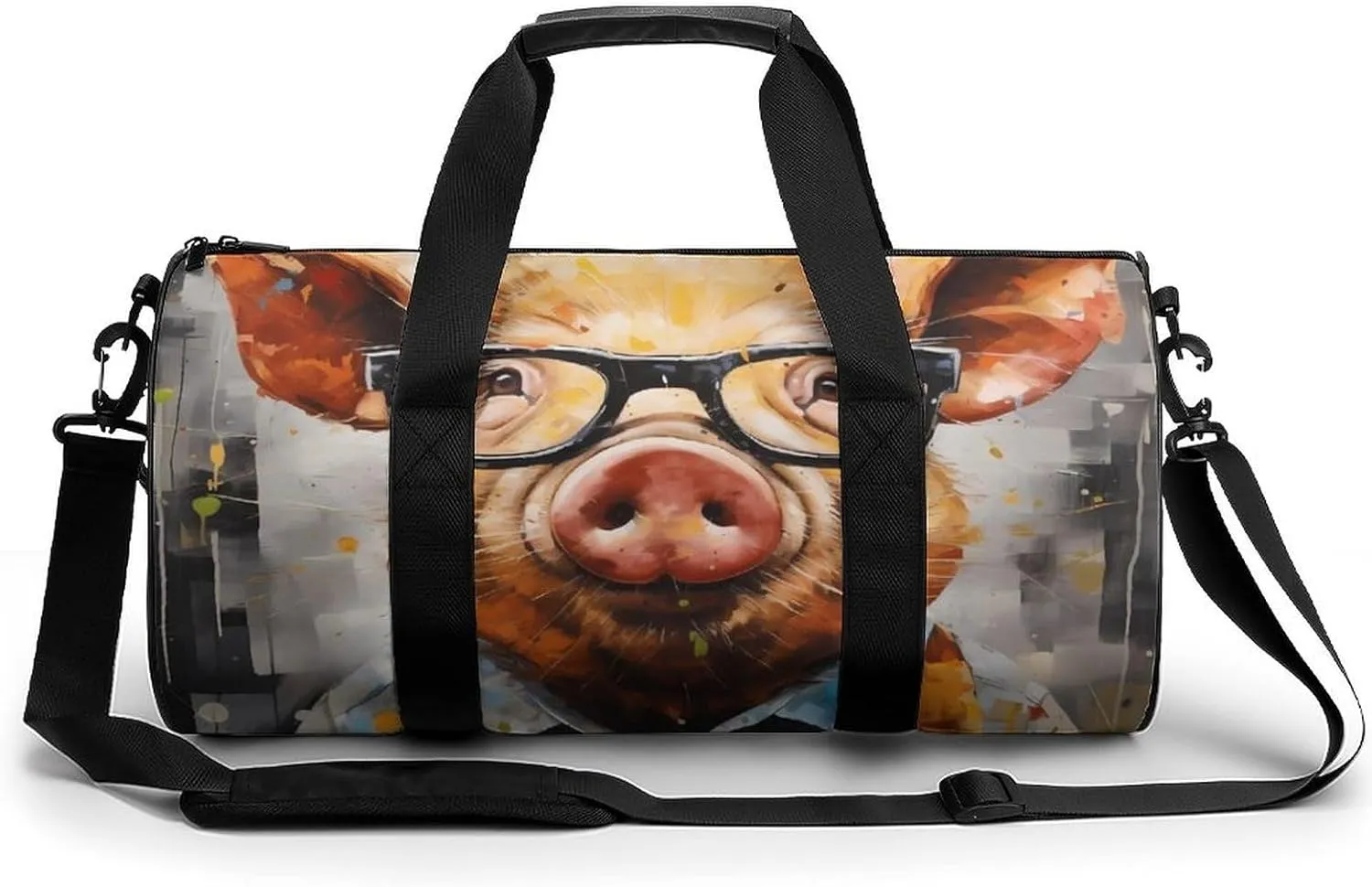 Funny Piggy with Glasses Painting Novelty Large Duffel Bag Lightweight Gym Bag Travel Tote Bags
