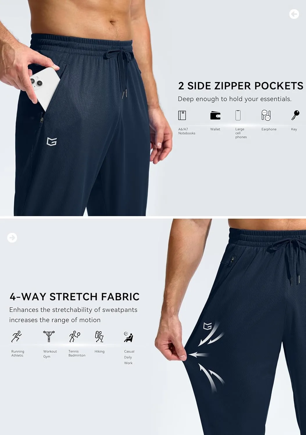 G Gradual Men's Sweatpants with Zipper Pockets Lightweight Mesh Athletic Pants for Men Open Bottom Workout Gym Running