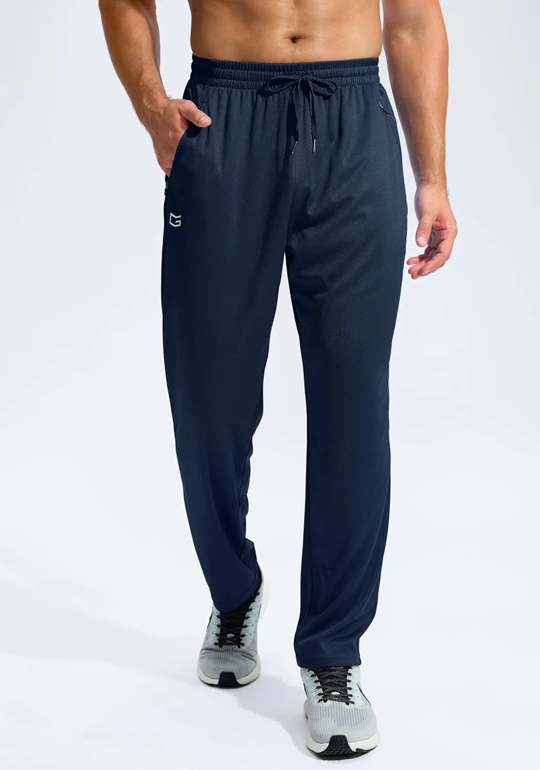 G Gradual Men's Sweatpants with Zipper Pockets Lightweight Mesh Athletic Pants for Men Open Bottom Workout Gym Running