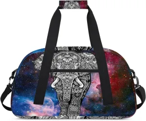 Galaxy Nebula Gym Duffel Bag for Men Women Ethnic Elephant Sports Tote Bag with Adjustable Shoulder Strap for Dance Gymnastics Traveling Outdoor Camping Overnight Stay