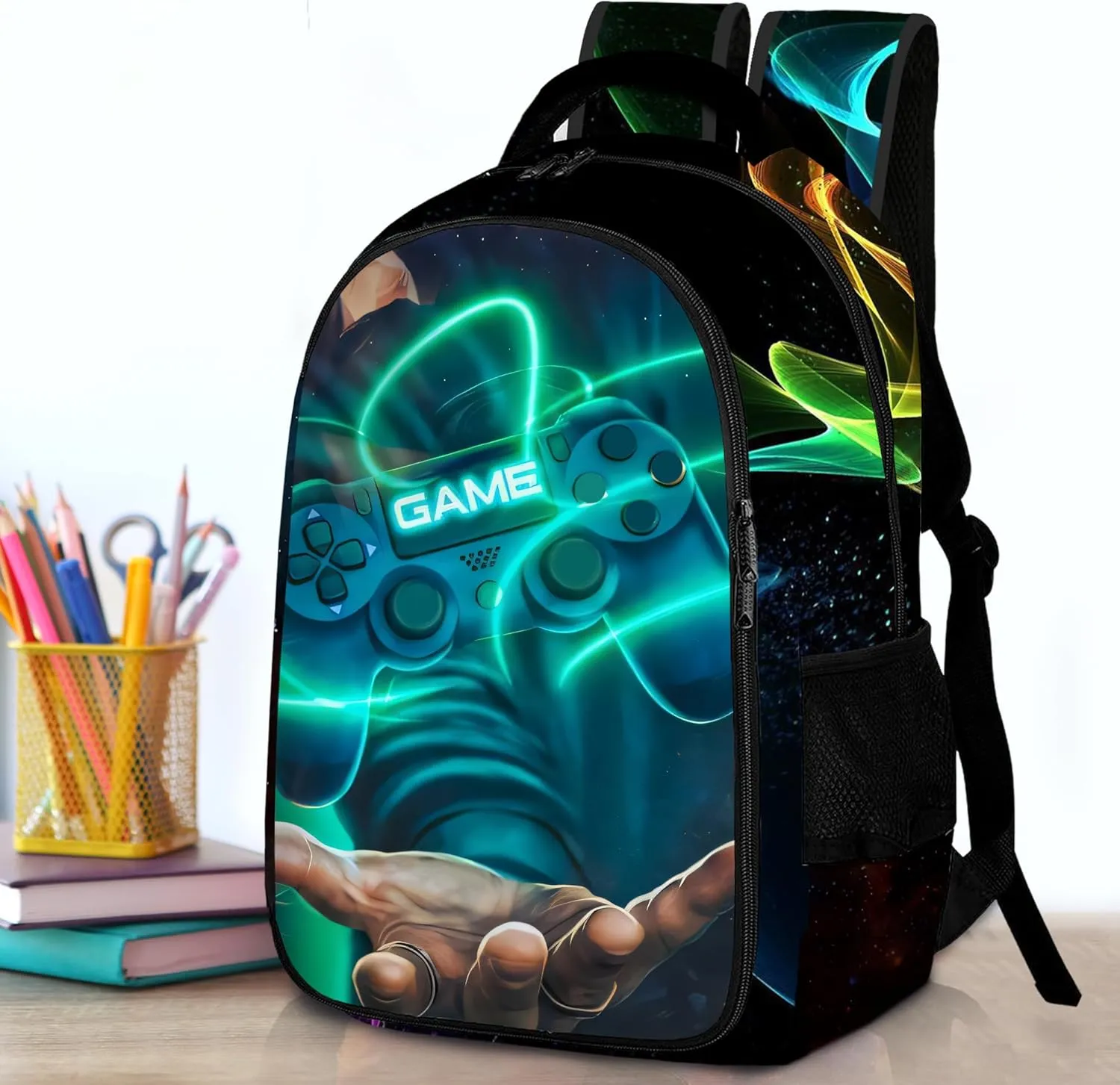 Game Backpack Set for Boys, Gaming Backpack 3 Pack, Boy Backpack Lunch Box, and Pencil Bag for Kids Teens Elementary Middle School， Large Capacity Game School Bag 17" ravel Back Pack