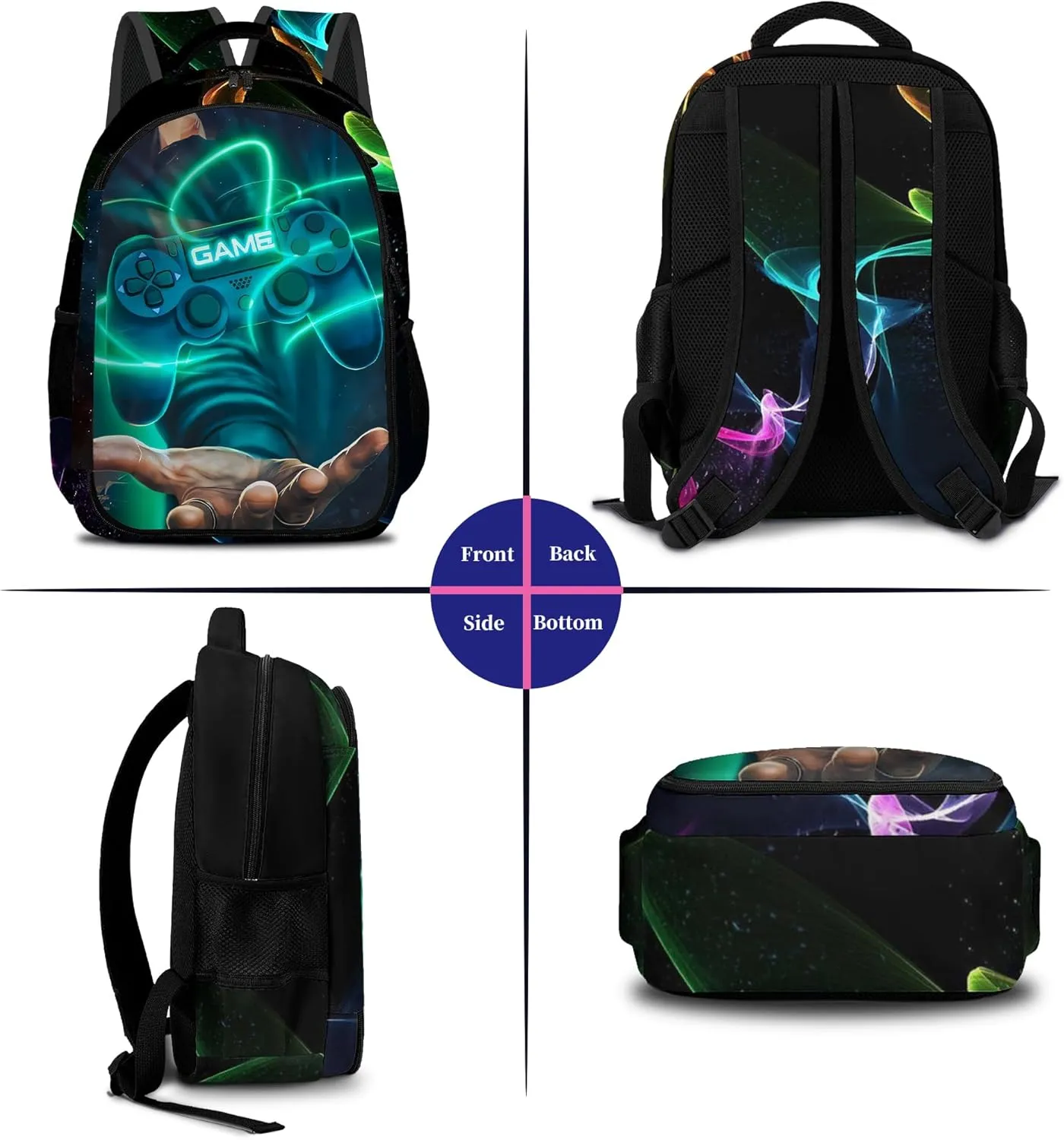 Game Backpack Set for Boys, Gaming Backpack 3 Pack, Boy Backpack Lunch Box, and Pencil Bag for Kids Teens Elementary Middle School， Large Capacity Game School Bag 17" ravel Back Pack