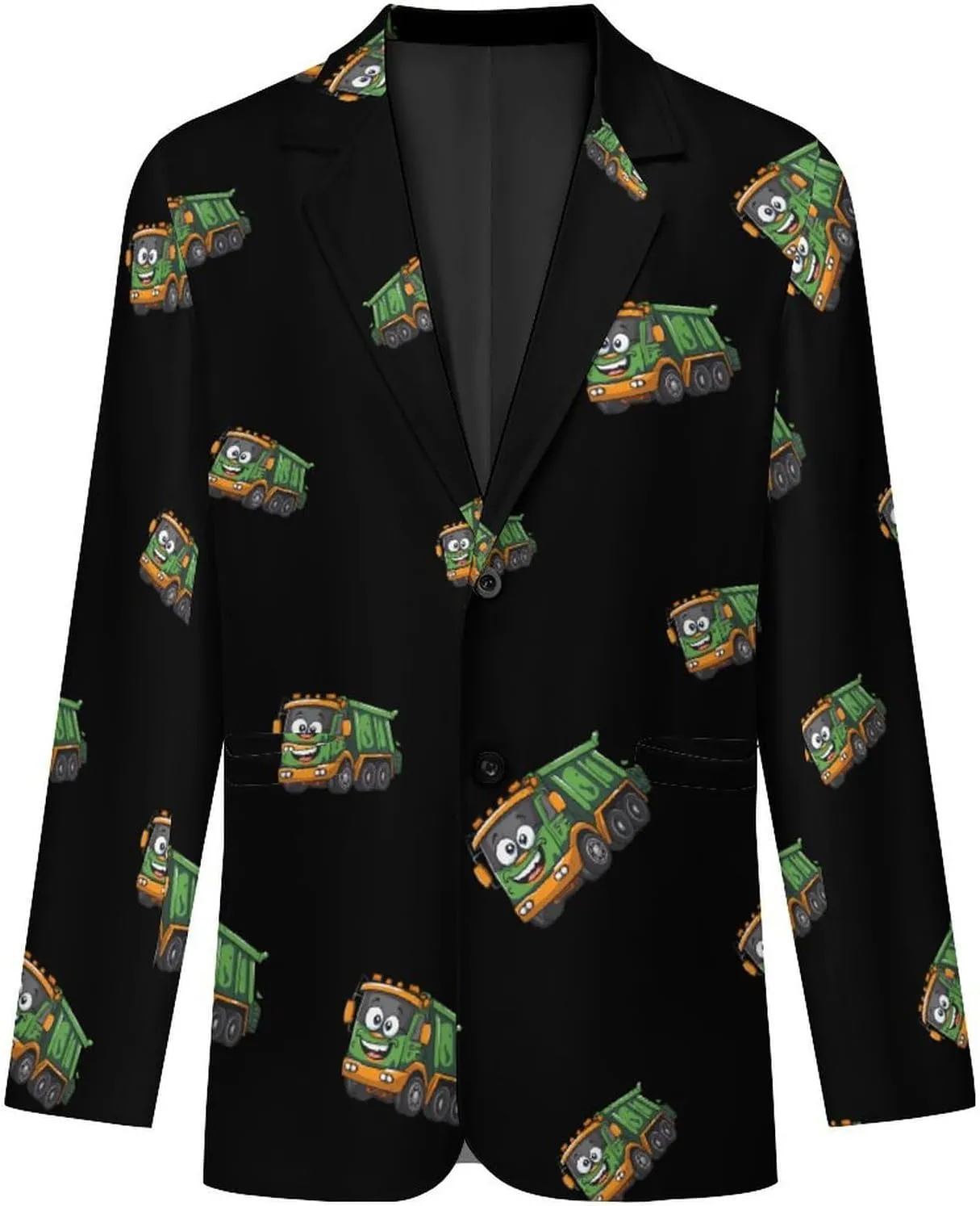 Garbage Truck Printed Men's Classic Fit Suits Funny Casual Stylish Two Button Blazer