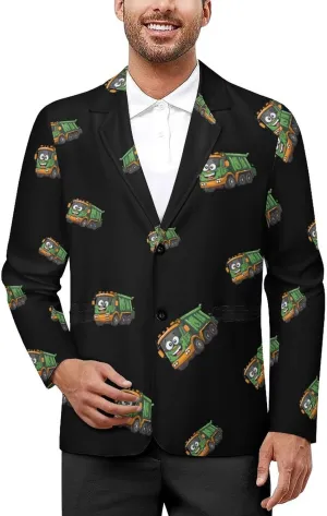 Garbage Truck Printed Men's Classic Fit Suits Funny Casual Stylish Two Button Blazer