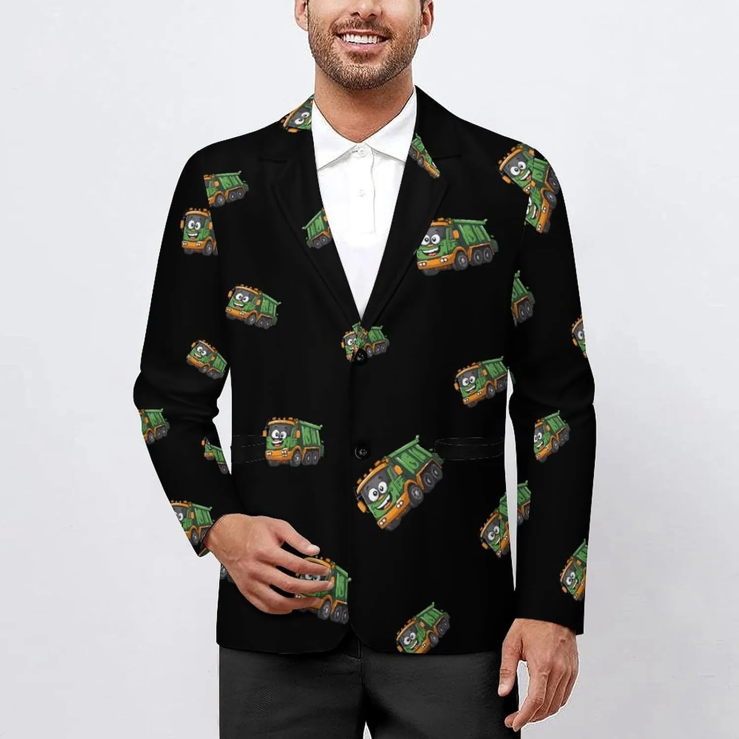 Garbage Truck Printed Men's Classic Fit Suits Funny Casual Stylish Two Button Blazer